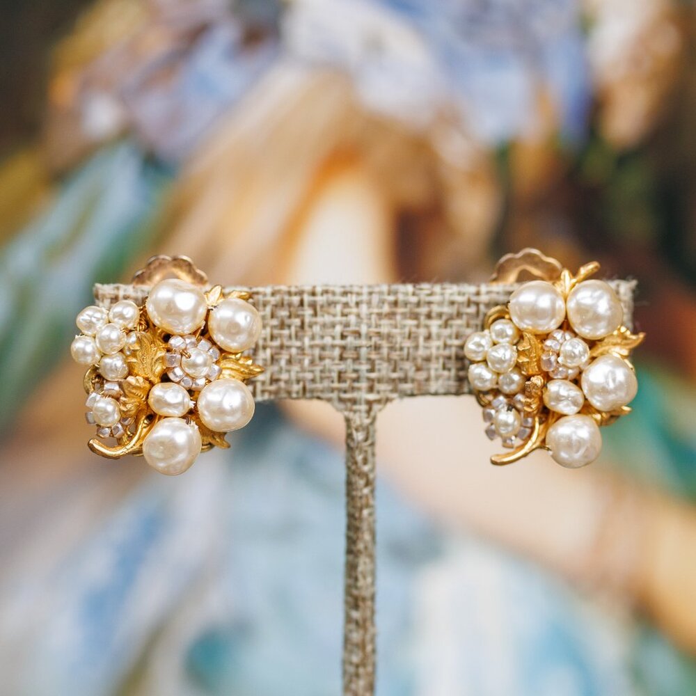 Miriam Haskell Pearl Cluster Earrings